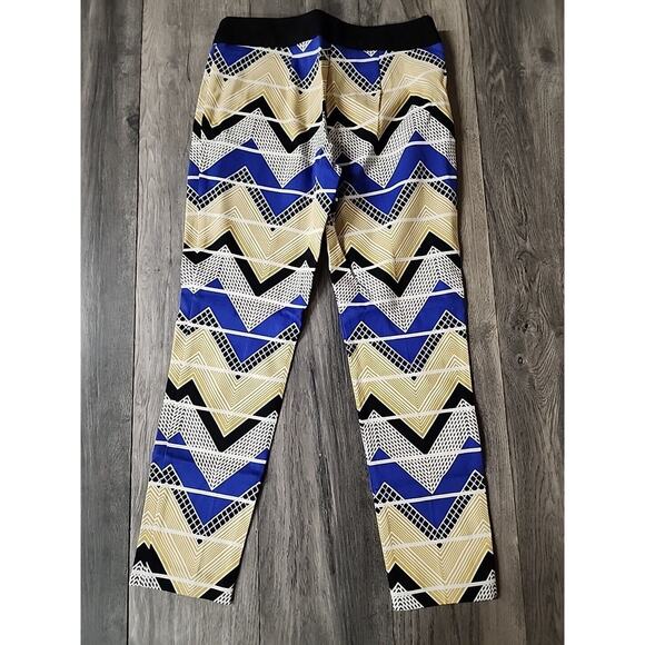 Trina Turk Monie Skinny Capri Pants Blue & Gold Herringbone Size 4 - Picture 3 of 3